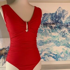 Brand New Red V-Neck one piece Swimsuit